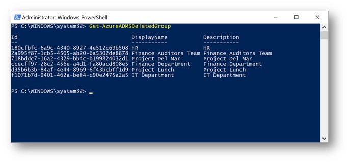 Get-AzureADMSDeletedGroup
