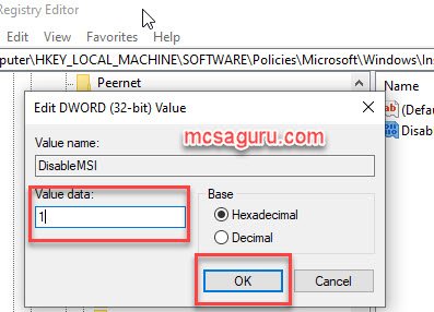 Change DisableMSI Value