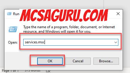 Type Services_msc in Run Dialog