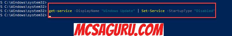 disable the starup type of windows update service using powershell