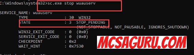 stop windows update service using command prompt