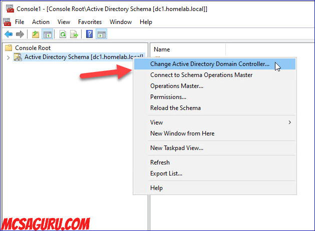 Change domain controller in Active Directory Schema console