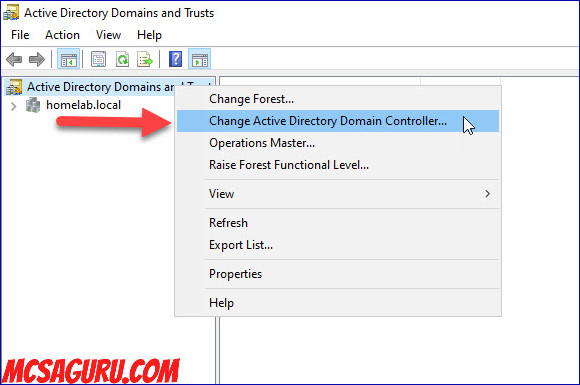 Open Active Directory Domain & Trusts and Change Domain Controller