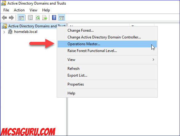 Open Active Directory Domains & Trusts and click on Operations master