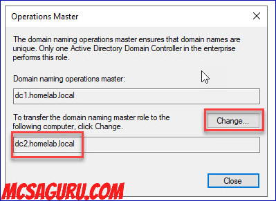Select the new Domain naming master and click change